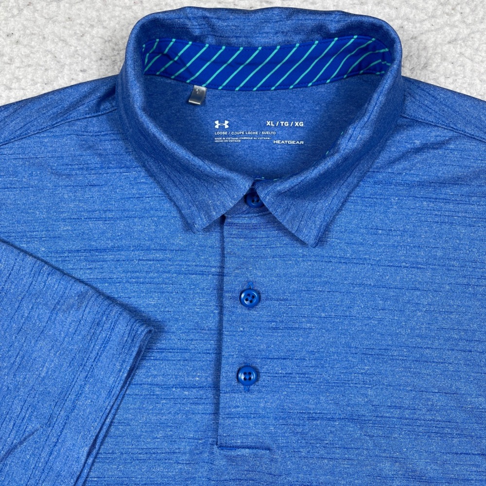 Under Armour Polo Shirt Mens XL Blue HeatGear Space Dye Golf Athletic Sporty